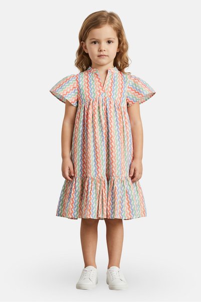 Willow & Whistle Toddlers Girl Wiggle Printed Stripe Dress, Multicolor