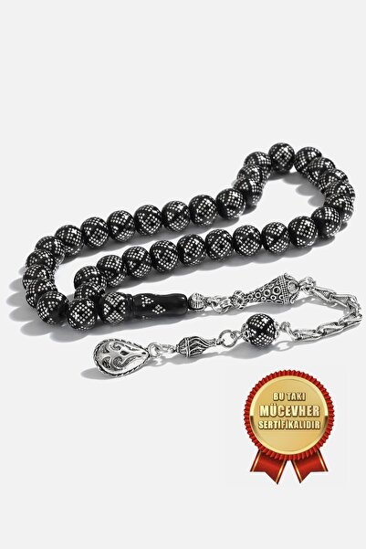 MEKS JEWELS Gümüş İşlemeli Oltu Tesbih