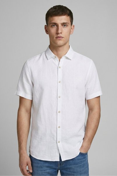 Bruno Positano Men Regular Fit Plain Short Sleeve Casual Shirt, White