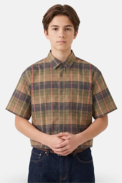 GAP Kids Boy Plaid Short Sleeve Shirt, Olive