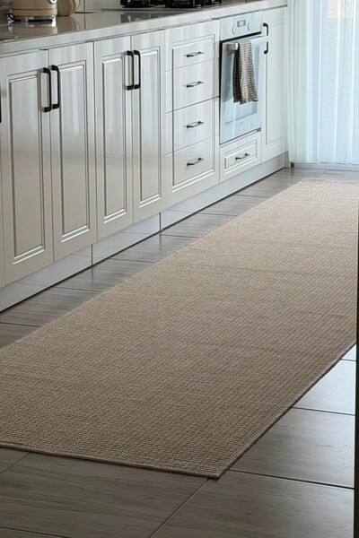 VOPTEKS Hasır Halı Krem Mutfak Halısı Jüt Halı Kilim Yıkanabilir Halı