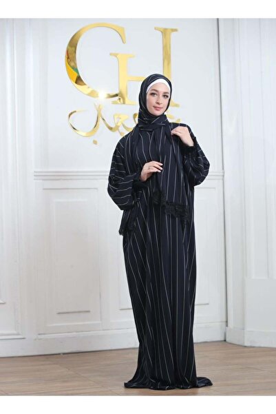 ghina hijab شرشف صلاة غنى حجاب فرسان مخطط - كحلي
