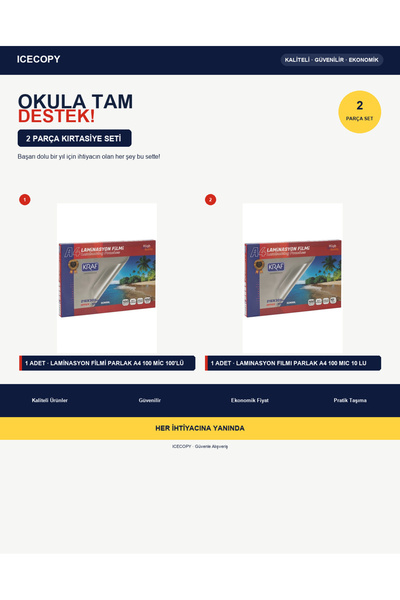 ICECOPY 2 Parça LAMİNASYON FİLMİ + Laminasyon Filmi Seti