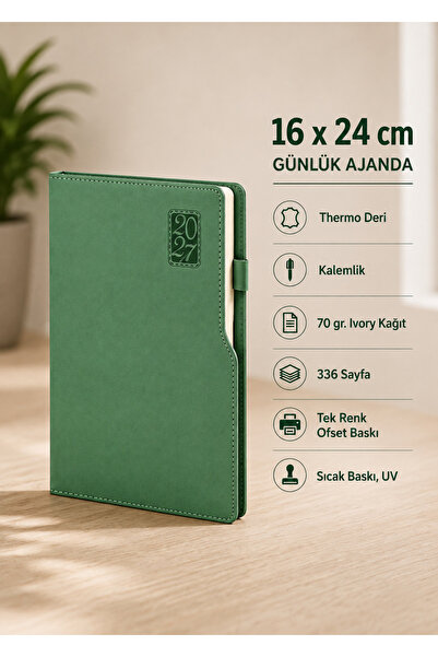 Mr.Notebook Kişiye Özel İsim Yazılı Yeşil 16x24 2027 Günlük Ajanda