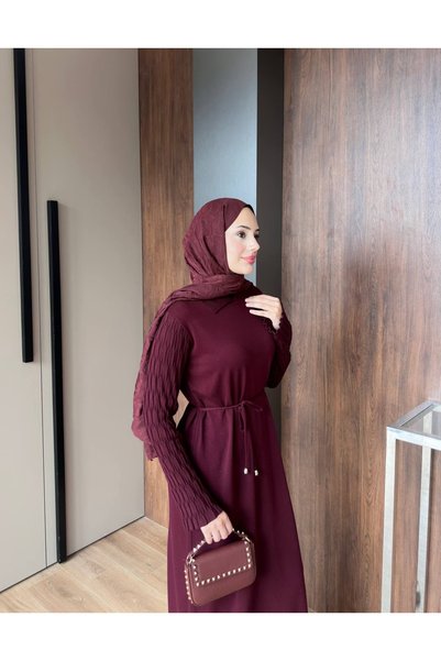 ankanoor Kolları Büzgü Detaylı Merserize Triko Elbise ANKA261057