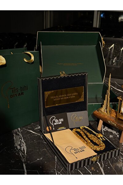 Premium kuyu ve özel harf eklemeli altın parçacıklı Tesbih