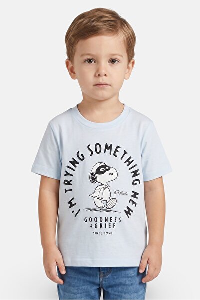 PEANUTS Toddlers Boy Crew Neck Short Sleeve Graphic Print T-Shirt, Light Blue