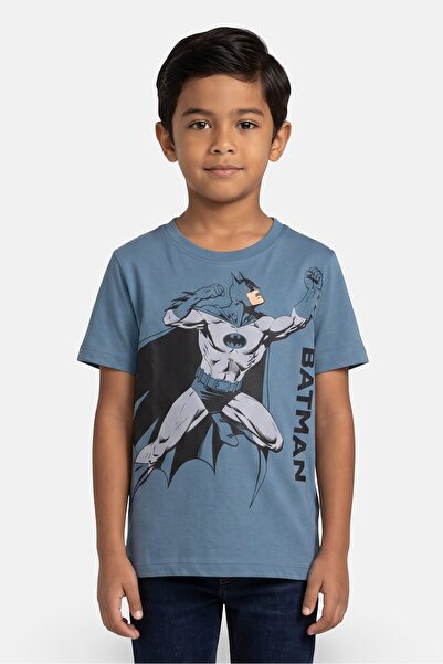 DC Kids Boy Crew Neck Short Sleeve Batman Print T-Shirt, Slate Blue