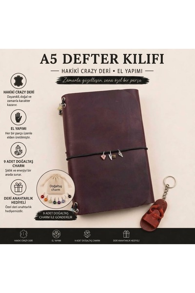 semiramis Aura Series – Hakiki Crazy Deri El Yapımı A5 Defter Kabı Kılıfı – İ...
