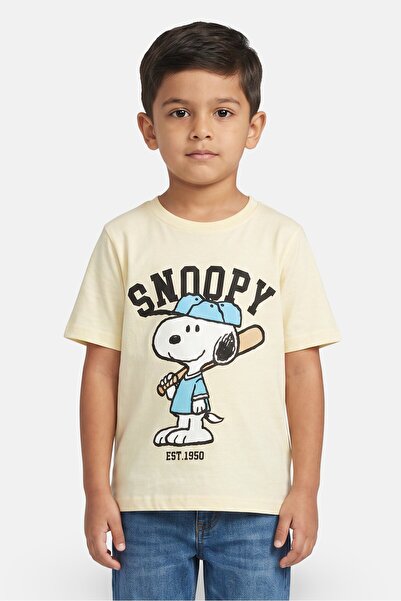 PEANUTS Kids Boy Crew Neck Short Sleeve Snoopy Print T-Shirt, Yellow