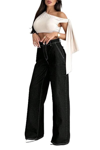 StreetWear Outlet Blugi de damă, talie medie, cu buzunare oblice, negri, 38