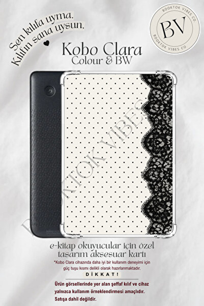 Puantiye Dantel Siyah Beyaz Temalı Insert - Kindle ve Kobo E-Kitap Okuyucuları için Aksesuar Kartı