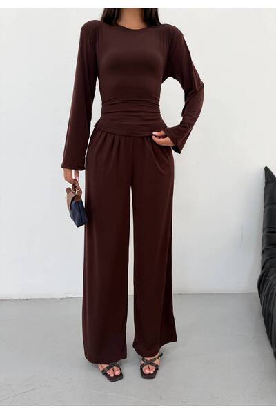 NEW JOURNAL Women's Brown Sandy Fabric Padded Suit with Tie Backs Frv0229