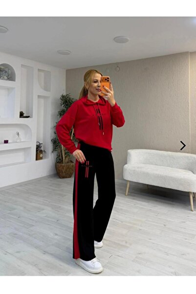 Top Step Embroidery Detailed Modal Textured Hooded Tracksuit Set