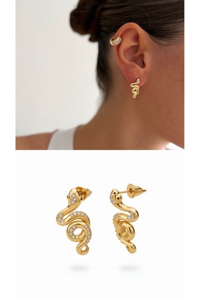 ANKA JEWELLRY Gold Women's Steel Snake Pattern Stone Earrings