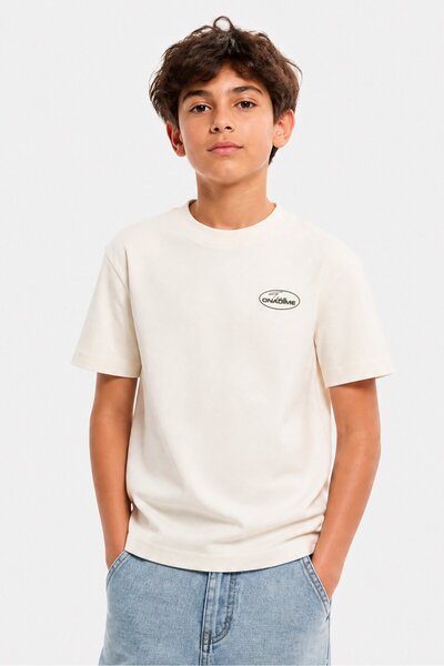 Onadime Kids Boy Crew Neck Short Sleeve Graphic Print T-Shirt, Off White