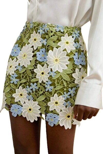 StreetWear Outlet Fustă de damă, elegantă, cu broderie florală contrastantă, ...