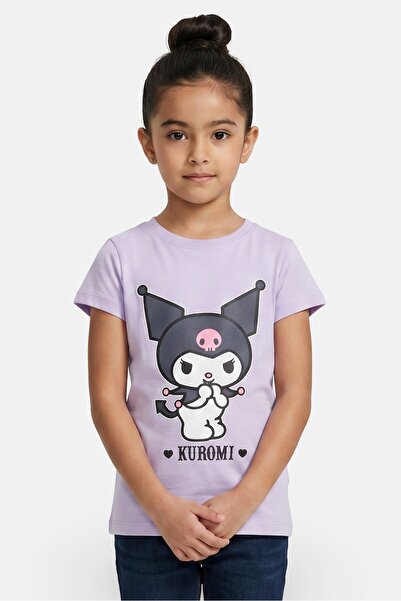 SANRIO Kids Girl Crew Neck Short Sleeve Kuromi T-Shirt, Purple