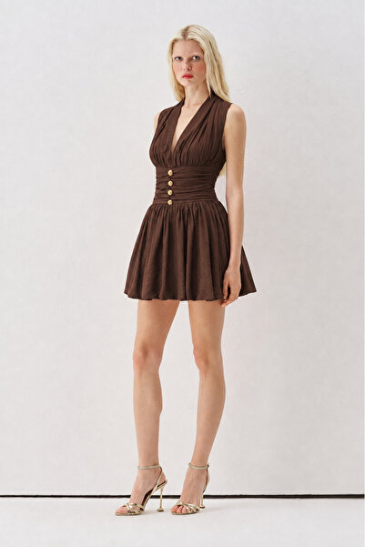 Sagaza Studio Ss6204 Waist Buttoned Balloon Dress