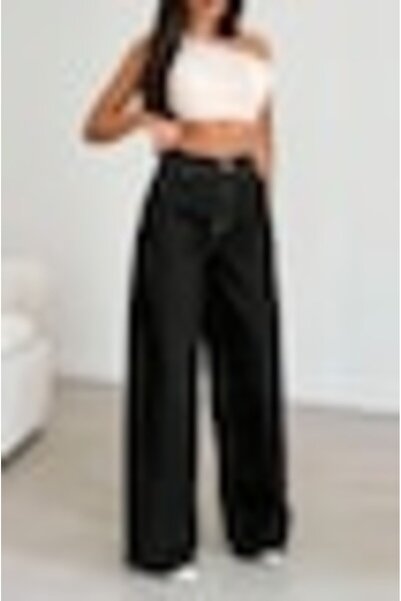 StreetWear Outlet Blugi de damă, talie medie, cu buzunare oblice, negri, 38
