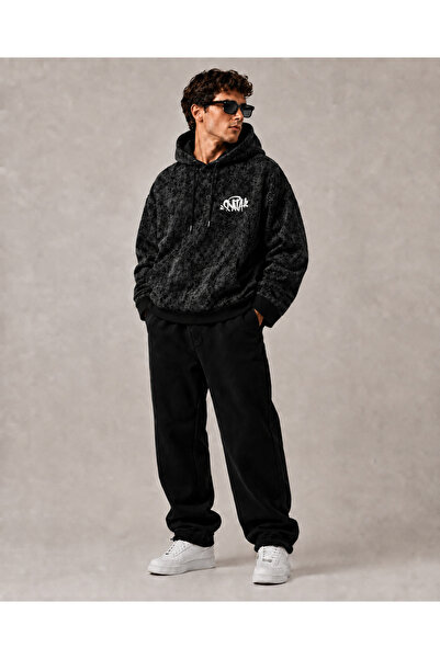 PENTHİLUS Unisex Oversize Baskılı Batik Desenli Kapüşonlu 3 İplik Kışlık Hoodie