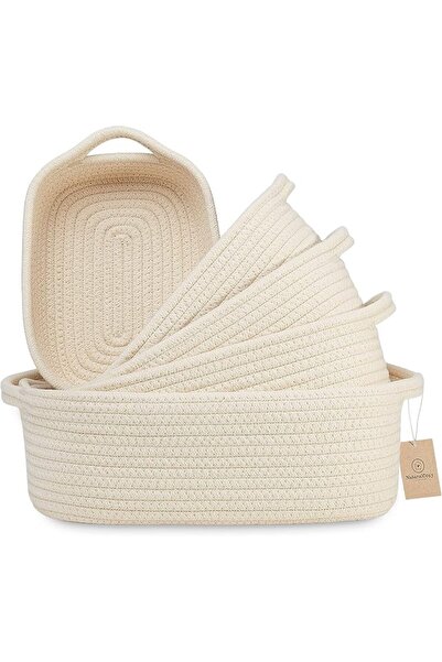 GENERAL NaturalCozy 5-Piece Rectangle Storage Basket Set- Natural Cotton Rope...