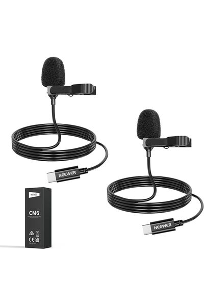 NEEWER ميكروفون لافالير صغير بمنفذ USB-C (عبوة من قطعتين) متوافق مع آيفون 16 ...
