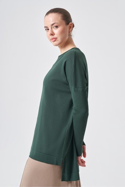 Nuss 116 TUNICĂ MERSERIZATĂ CU MÂNECĂ ELASTICĂ VERDE PIN