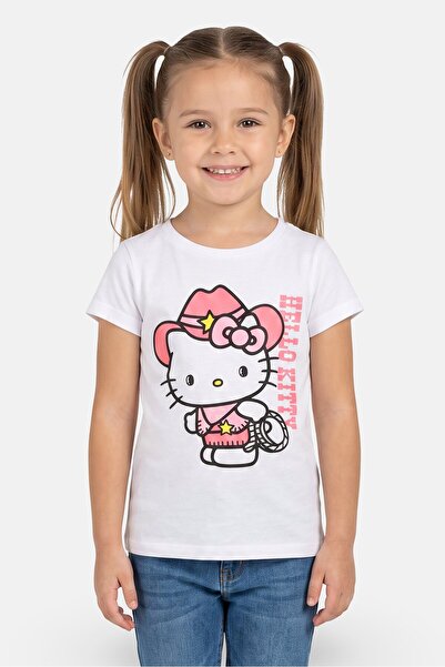 Hello Kitty Kids Girl Graphic Print Short Sleeve Top, White