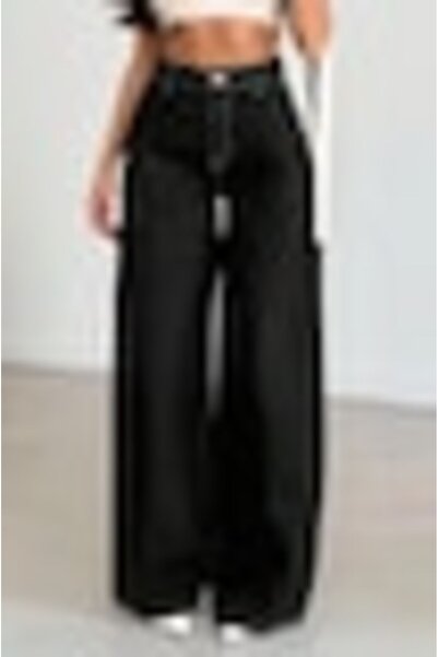 StreetWear Outlet Blugi de damă, talie medie, cu buzunare oblice, negri, 38
