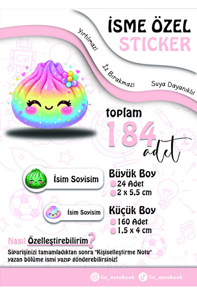 lin notebook Çin Mantısı İsme Özel Sticker Kalem Defter Okul Etiketi, Sudan E...
