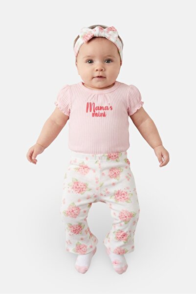 Baby Essentials Toddlers Girl 4 Pcs Graphic Print Bodysuit And Pants With Hea...