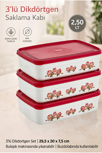 Özmet Set of 3 Rectangular Storage Containers 2.50 Lt Food Container Kitchen ...