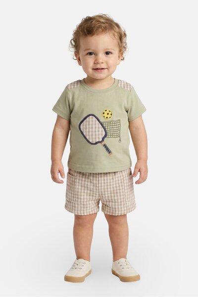 Baby Essentials Toddlers Boy 2 Pcs Checkered T-Shirt And Shorts Set, Multicolor