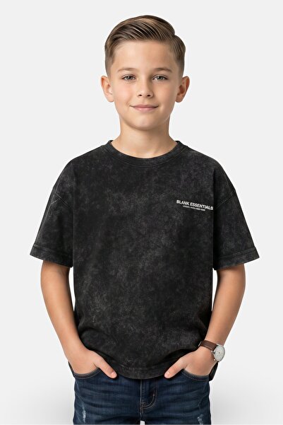 BLANK ESSENTIALS Kids Boy Short Sleeve Brand Logo T-Shirt, Black
