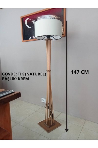 Balsa Dekor KREM KUMAŞ BAŞLIKLI DOĞAL AHŞAP LAMBADER- ANAHTAR KABLOLU