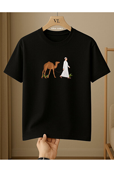 VİVA LORA Saudi Arabia Deve Printed 100% Cotton Crewneck Regular Unisex T-Shirt