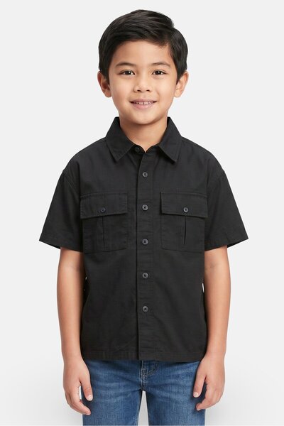 GAP Kids Boy Gingham Pattern Short Sleeve Shirt, Black