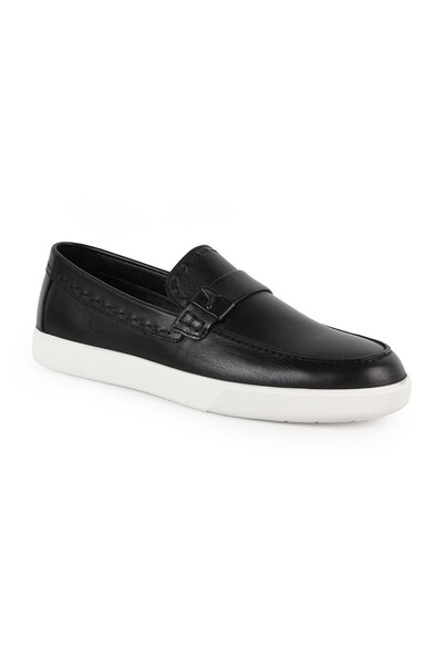 LBR Men's Loafer Black 100% Genuine Antique Leather White Flat Rubber Sole Sl...