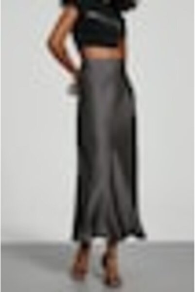 StreetWear Outlet Fustă de damă, Maxi, Aspect satinat, Talie înaltă, Gri închis, M