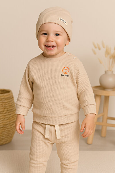 Momivi Kids Baby&Child Smile 100% Cotton Beret 3-Piece Top and Bottom Set