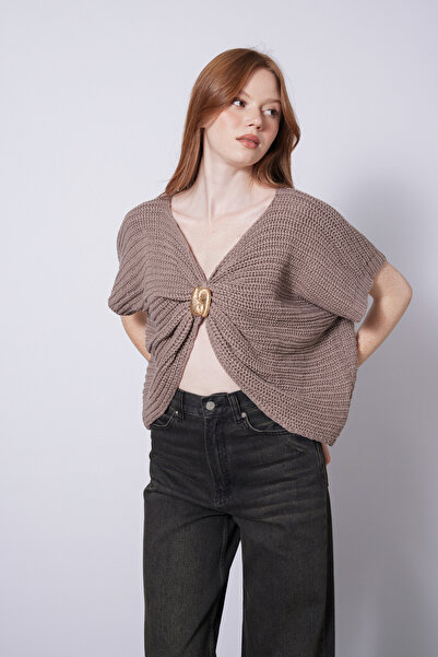 Nisan Brochette-Detail Tricot Sweater Mink