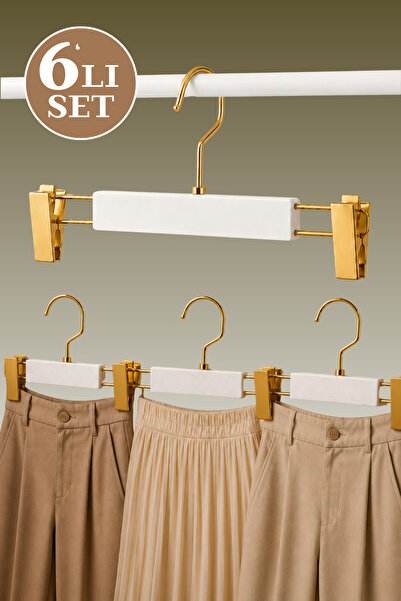 Acar Raf Set of 6 Luxury Latched Skirt, Trouser and Dress Hangers Gold