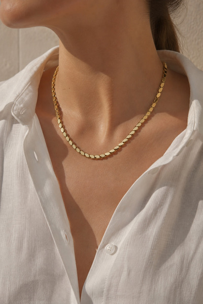 morbella Women's Necklace Gold Chain Geometric Sequin Detailed Thick Stylish ...