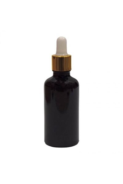 OEM Flacon de sticlă negru cu pipetă, capac auriu pentru pipetă/gumă albă, 50ml