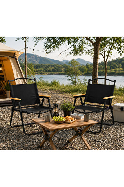 N.zone Double Folding Camping Chair Set with Ergonomic Design, Durable Metal ...
