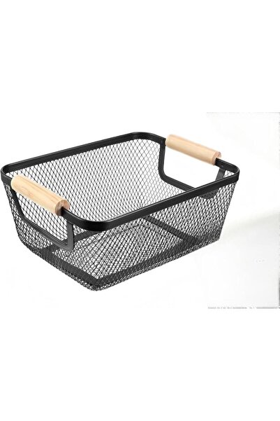 KASTWAVE Small Metal Wire Basket with Wooden Handles,Mesh Steel Storage Organ...