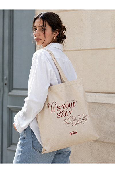 The Vibe Concept حقيبة قماشية نسائية مطبوعة بعبارة "It’s Your Story" - حقيبة ...