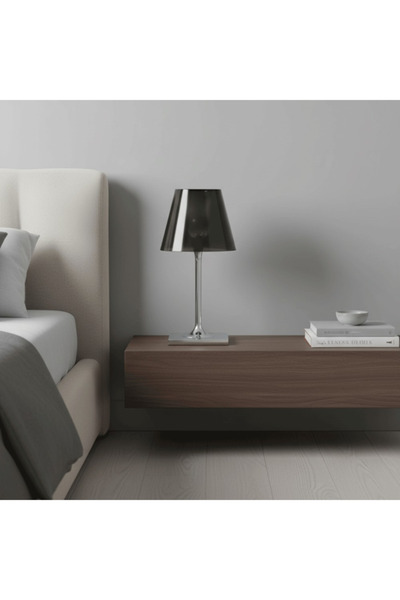 PLUS13 Modern Table Lamp with Chrome Metal Base and Semi-Transparent Shade