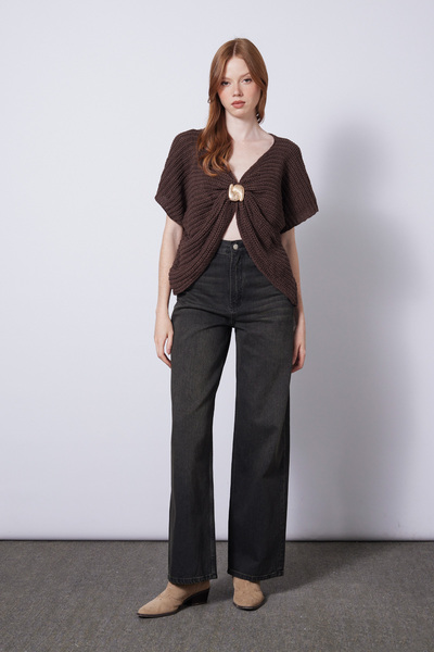 Nisan Brochette-Detail Tricot Sweater Brown